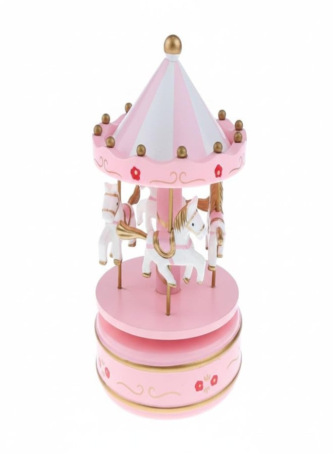 OM KRAFT Cake Topper Carousel Horse Music Box - Rotating Musical Merry Go Round Toy for Kids & Home Décor | Elegant Birthday Gift, Anniversary & Christmas Present (Pink & White) - Image 1